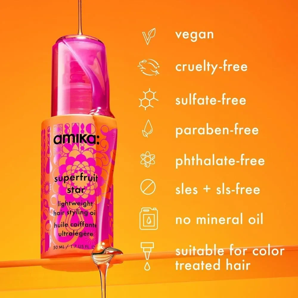 amika Superfruit Star Lightweight Hair Styling Heat Defense Oil All Hair 0.67oz